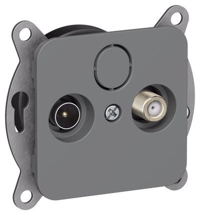 FLITE 2-seater socket TV+SAT screened pass-through RTVs-2-1-2-FlMA wet asphalt IEK