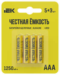 Батарейка щелочная Alkaline LR03/AAA (5+3шт/блистер) ПРОМО IEK