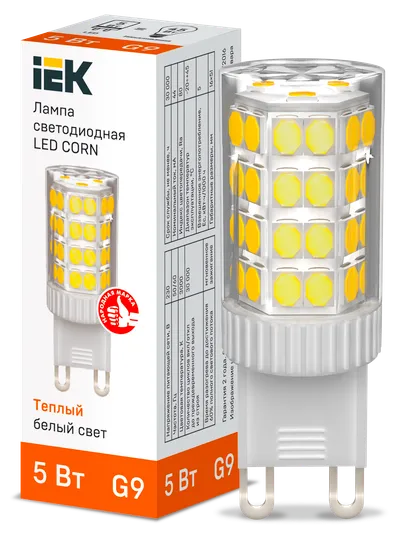 Светодиодная капсульная лампа LED CORN капсула 5Вт 230В 3000К керамика G9 IEK является заменой капсульных галогенных ламп соответствующего цоколя и используются как для основного освещения жилых и коммерческих помещений, так и для точечной и акцентной подсветки.