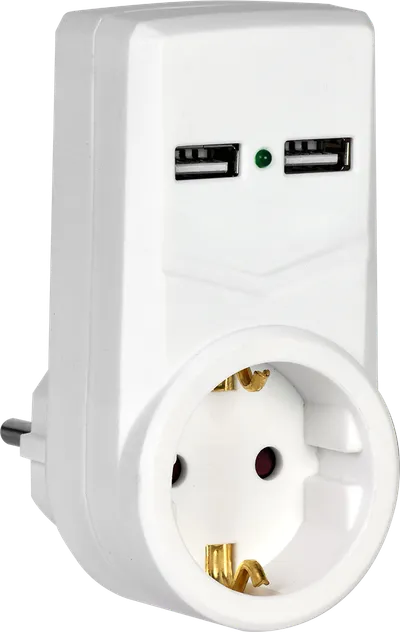 An adapter with two USB ports allows you to use one fixed outlet to simultaneously connect electrical appliances and gadgets.