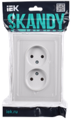 SKANDY Розетка 2-местная без заземления без защитных шторок для плоской вилки 10А SK-R03W стекло арктический белый IEK1