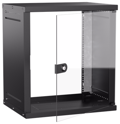 Шкаф настенный 19" 12U 600х450мм стеклянная дверь черный GENERICA