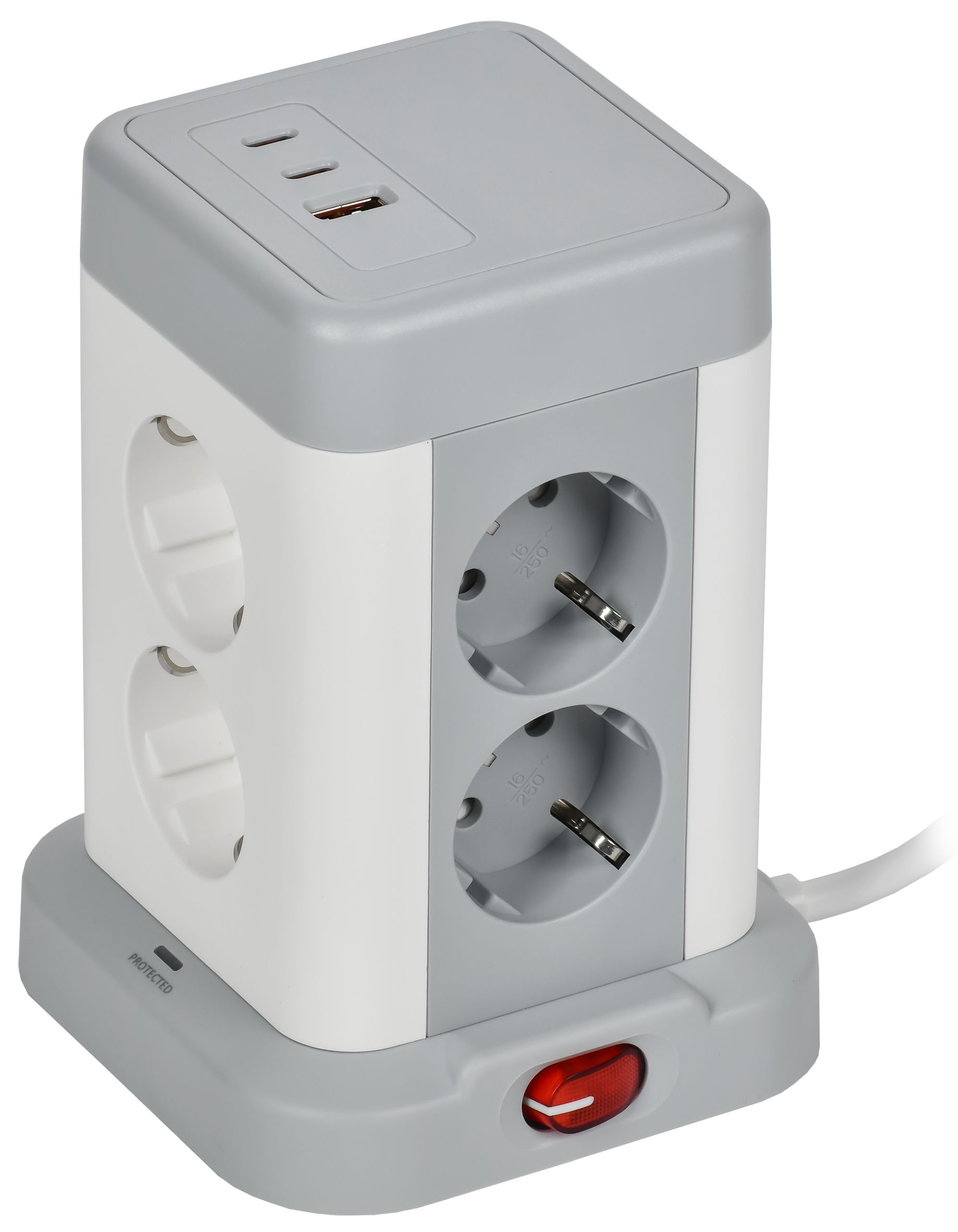 DOMINIC Удлинитель У08K 8 мест 2P+PE 1,5м 3х1,0мм2 16А/250В USB A+C 20Вт серый IEK