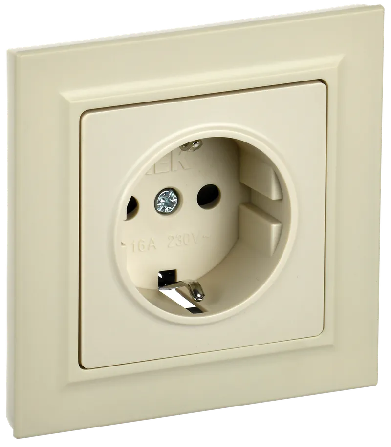 BRITE 1-gang earthed socket with protective shutters 16A, complete PCP14-1-0-BrKr beige IEK