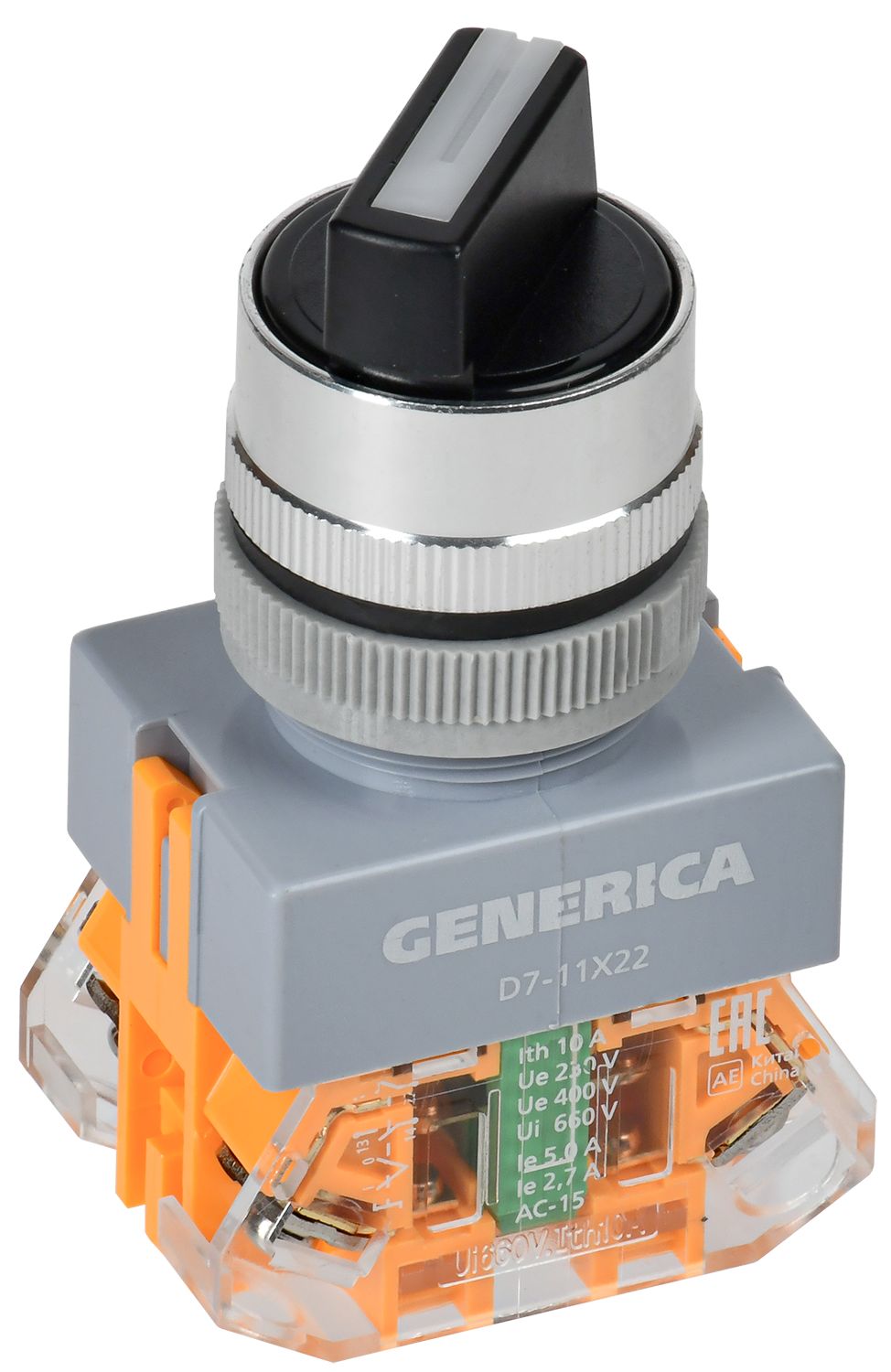 Переключатель D7-11X22 на 2 положения 1NC+1NO с самовозвратом черный GENERICA (BSW50-11X22-3-22-2-K02-G)