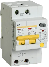Дифференциальный автоматический выключатель АД12MS 2Р 63А 300мА IEK