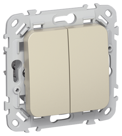 FLITE Выключатель 2-клавишный кнопочный проходной 10А ВС62-2-0-ФлШ шампань IEK