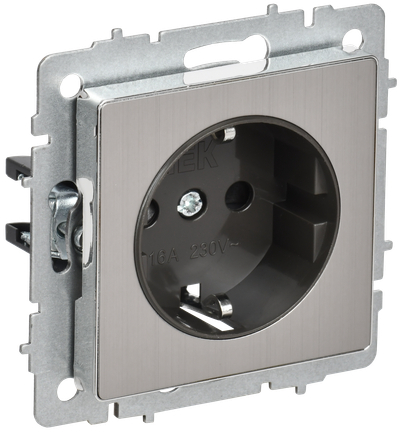 BRITE Розетка 1-местная с заземлением с защитными шторками 16А РС14-1-0-БрГН металл хром/никель IEK