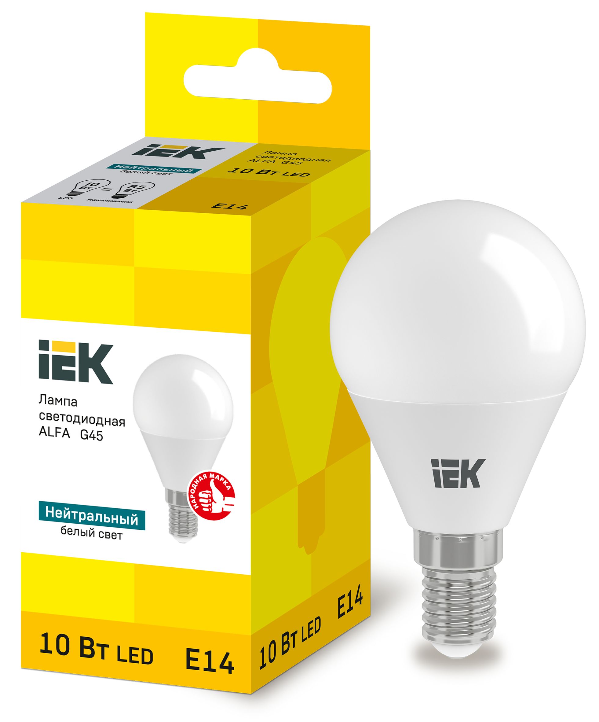 Лампа светодиодная ALFA G45 шар 10Вт 230В 4000К E14 IEK (LLA-G45-10-230-40-E14)