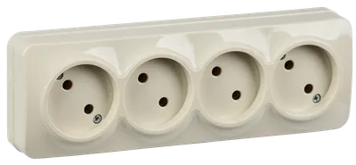 RS24-2-XK Quadruple socket without grounding contact 16A with opening installation GLORY (cream) IEK