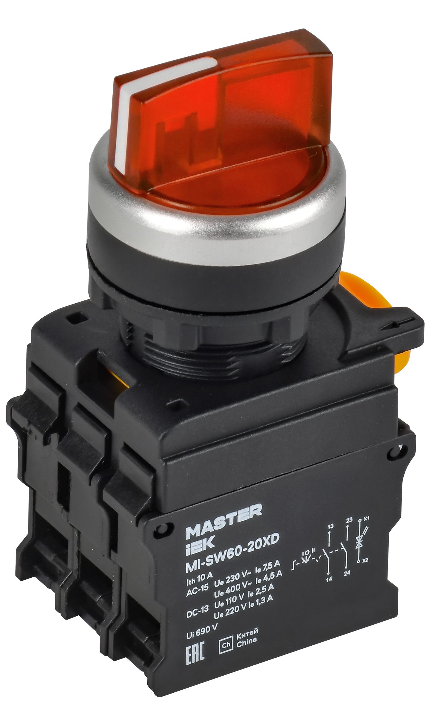 Переключатель с подсветкой на 3 положения 2NO красный MASTER IEK (MI-SW60-20XD-4-14-3-K04)