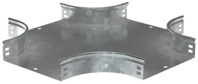 Крестовина плавная предназначена для организации X-образного ответвления кабельной трассы. Крышка аксессуара в комплект не входит.
Аксессуар изготовлен из стали с цинковым покрытием, нанесенным погружением изделий в расплав цинка (защитный слой цинка не менее 55 мкм).
