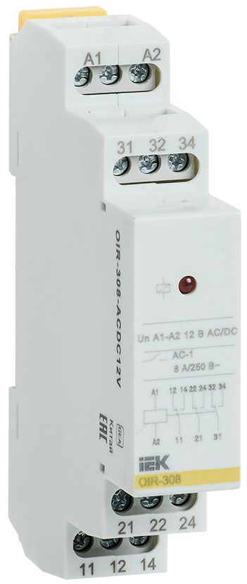 Реле промежуточное модульное OIR 3 контакта 8А 12В AC/DC IEK (OIR-308-ACDC12V)