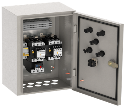 Ящик управления РУСМ5411-3974 реверсивный 1 фидер автоматический выключатель на каждый фидер с переключателем на автоматический режим 80А IP54 IEK