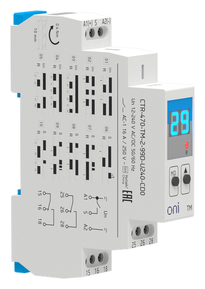 Реле времени многофункциональное TM с дисплеем 2 контакта 12-240В AC/DC ONI