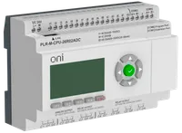 Micro PLC ONI. Expandable version. With built-in screen. 16 digital inputs (4 as 0-20mA, 8 as 0-10V, 4 to 60kHz), 4 relay outputs, 2 analog outputs 0-20mA/0-10V. RTC. SD card. 2xRS485. ethernet. Supply voltage 24V DC