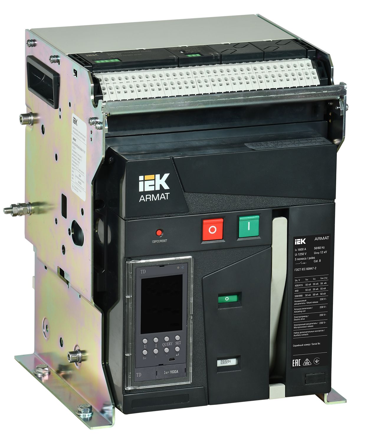 ARMAT AR-A2C TD16 3P F HR Выключатель автоматический воздушный 55кА расцепитель TD 1600А 3P стационарный с аксессуарами ~2 (AR-ACB-3FA-055-1600A-TDCF)