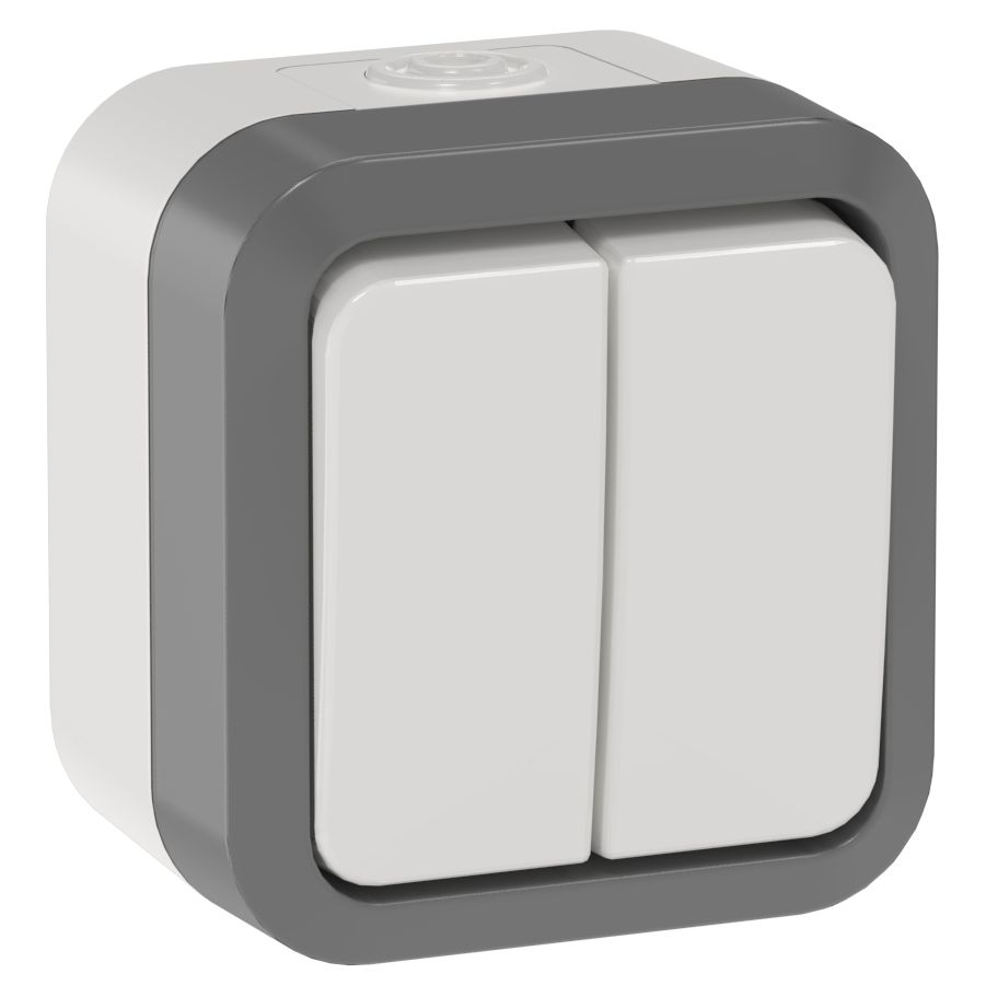 TORS Выключатель двухклавишный проходной 10А IP55 TS225 сер-бел IEK (TS-V22-0-10-55-K41)