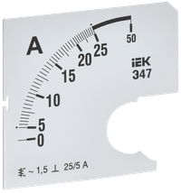 Шкала сменная для амперметра Э47 25/5А класс точности 1,5 72х72мм IEK