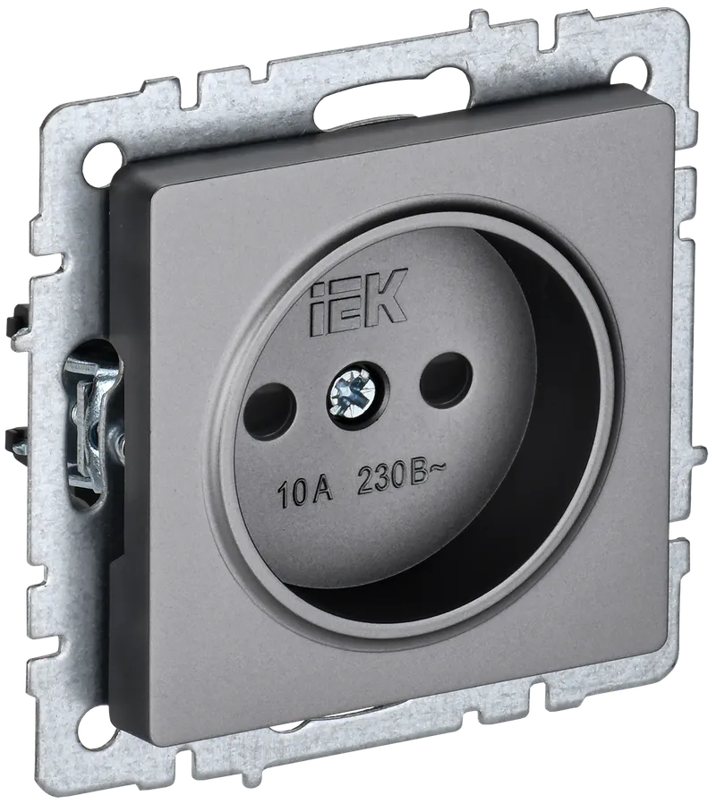 BRITE Single socket without earthing with protective shutters 10A RSsh10-2-BrS steel IEK