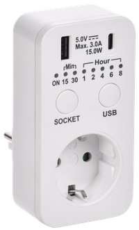 РТЭ-4 Розетка-таймер электронный с USB A+C 15мин-8ч 16А IP20 белый IEK