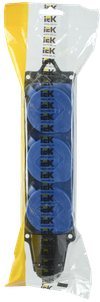 Розетка (колодка) 3-местная РБ33-1-0м с защитными крышками IP44 ОМЕГА каучук синяя IEK1