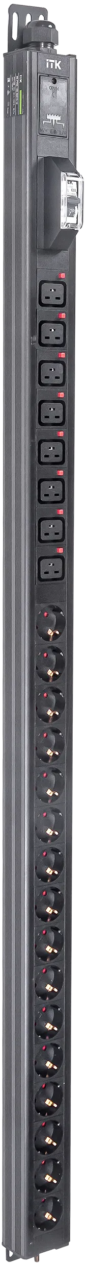 ITK BASE PDU вертикальный PV1102 30U 1 фаза 32А 16 розеток SCHUKO (немецкий стандарт) + 8 розеток C19 без кабеля с клеммной колодкой