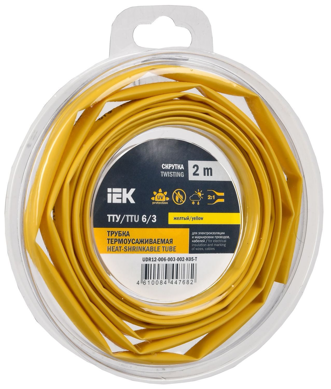 Трубка термоусадочная ТТУ нг-LS 6/3 желтая (2м/упак) IEK (UDR12-006-003-002-K05-T)