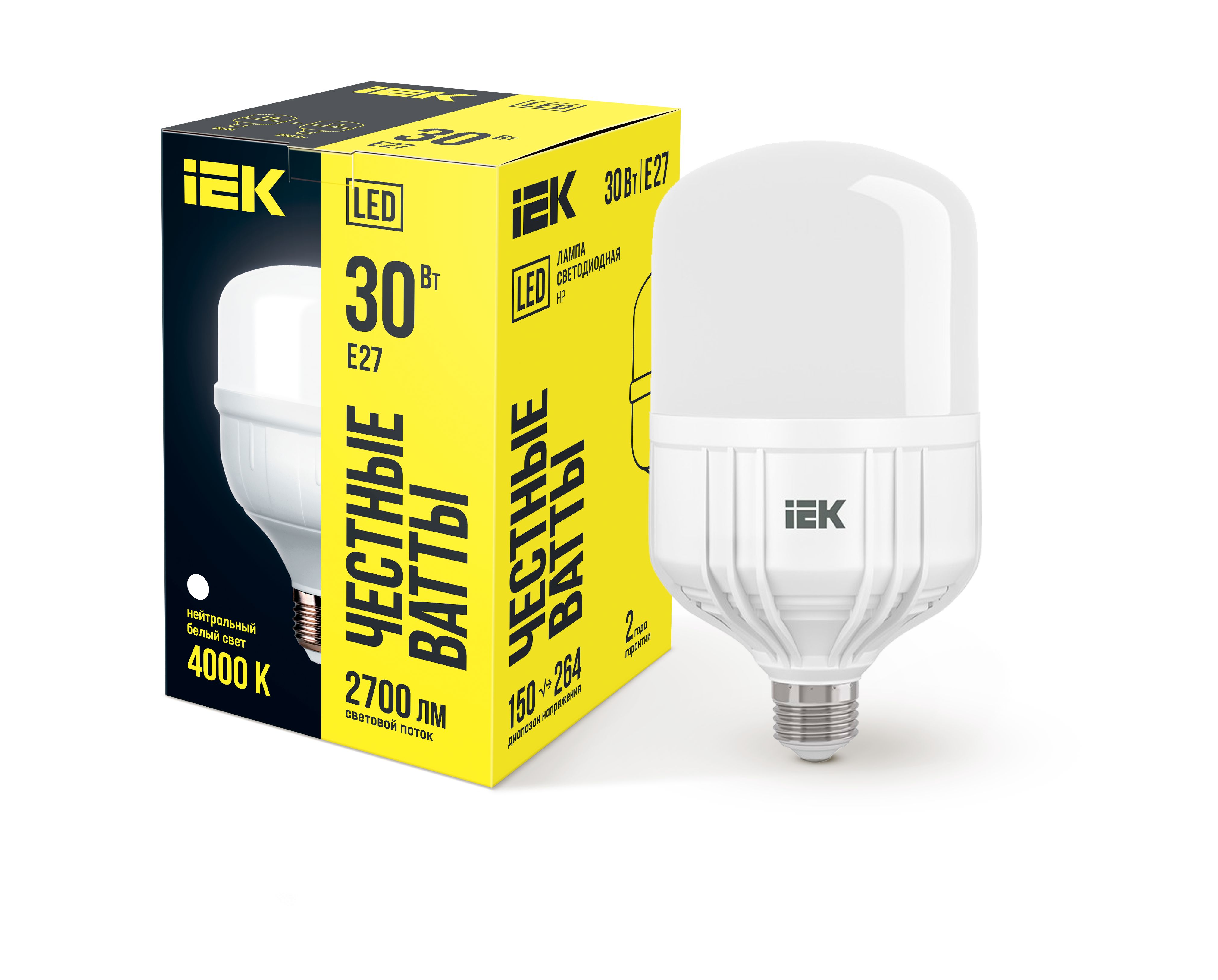 Лампа светодиодная HP 30Вт 230В 4000К E27 IEK (LLE-HP-30-230-40-E27)