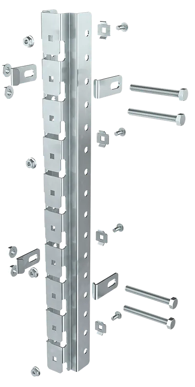 Grid mount screw - part of the mounting system designed to organize cable routes, lighting, video surveillance or burglar alarms on poles and mesh panels. Scope of delivery: screw mount 500mm, hardware.
