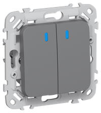 FLITE Выключатель 2-клавишный с индикацией 10А ВС12-1-1-ФлМА мокрый асфальт IEK