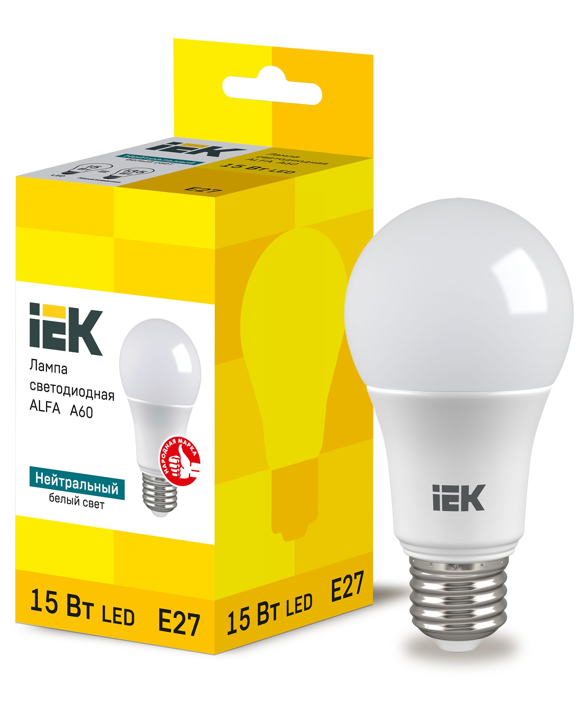 Лампа светодиодная ALFA A60 груша 15Вт 230В 4000К E27 (6шт) IEK (LLA-A60-15-230-40-E27-6)