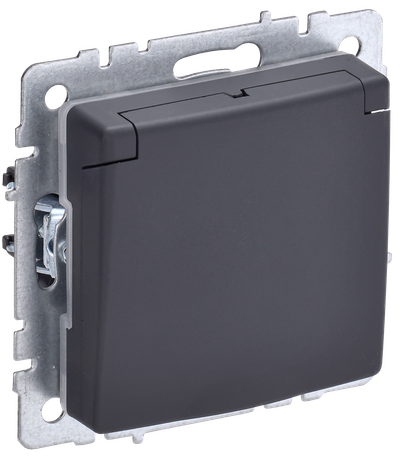 BRITE Розетка 1-местная с заземлением с защитными шторками и крышкой 16А IP20 РСбш10-3-БрГ графит IEK