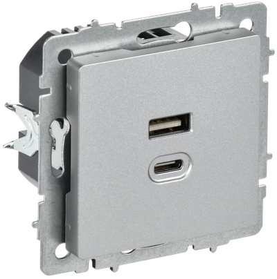 BRITE Розетка USB A+C 45Вт высокоскоростная зарядка РЮ11-2-БрА алюминий IEK