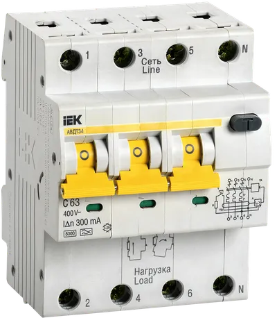 KARAT Автоматический выключатель дифференциального тока АВДТ 34 C63 300мА тип A IEK