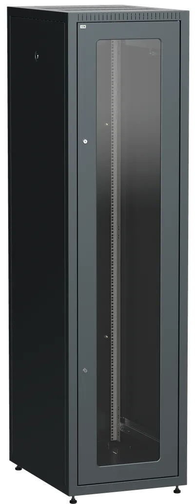 ITK LINEA E Шкаф напольный сетевой 19" 33U 600х800мм стеклянная передняя дверь задняя металлическая черный