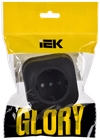 GLORY Розетка 1-местная для открытой установки с заземлением с защитными шторками 16А РСш20-3-ХЧм черный матовый IEK1