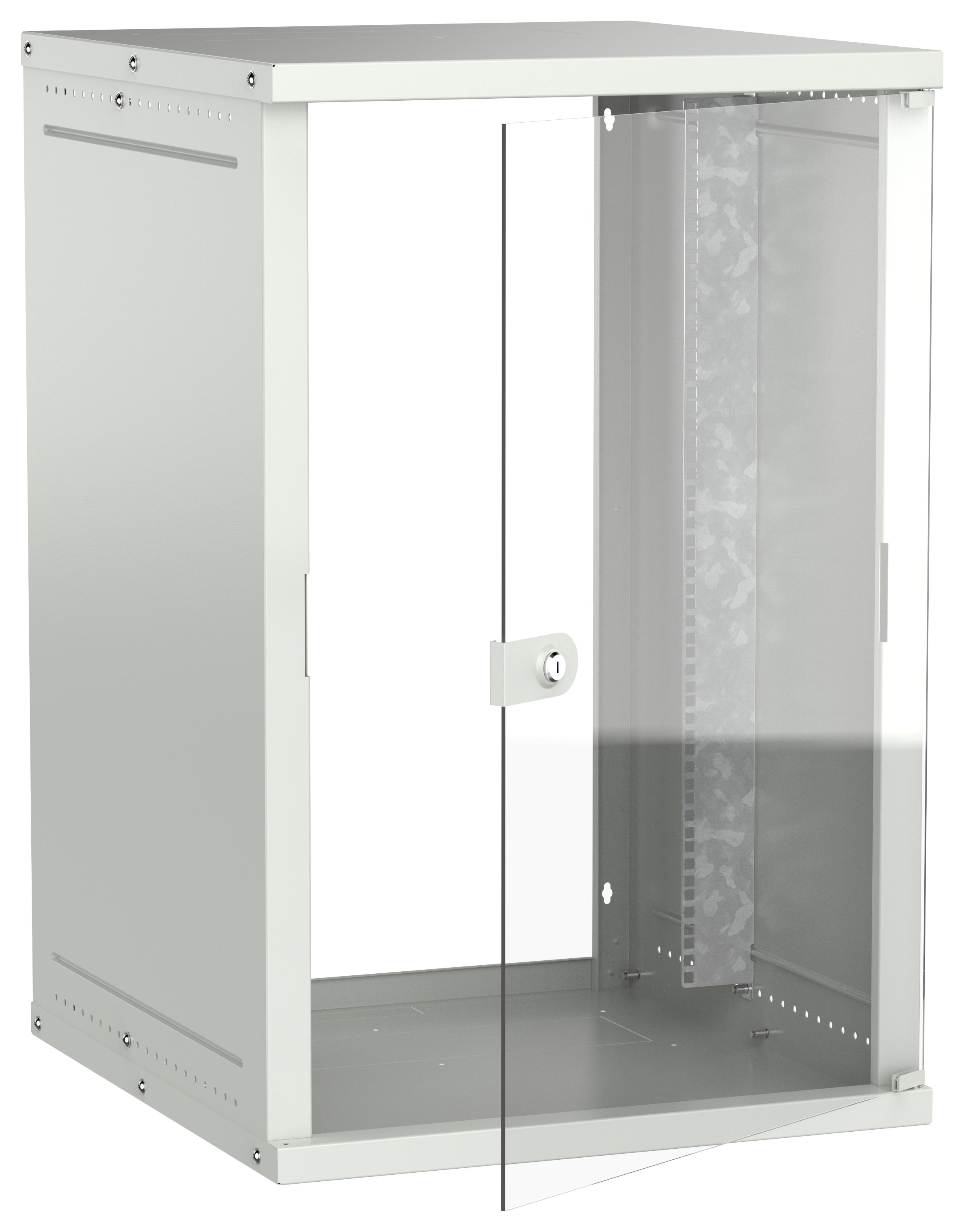 Шкаф настенный 19" 18U 600х650мм стеклянная дверь серый GENERICA (LWE3-18U67-GF-G)