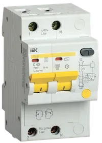 Дифференциальный автоматический выключатель АД12S 2Р 40А 300мА IEK