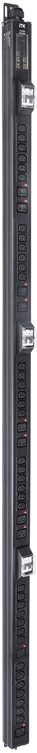 ITK BASE PDU вертикальный PV1113 45U 3 фазы 32А 38 розеток C13 + 10 розеток C19 с клеммной колодкой и кабелем 6м вилка IEC60309 (промышленная) черный