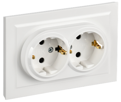 BRITE Розетка 2-местная с заземлением с защитными шторками 16А в сборе РСш12-3-БрБ белый