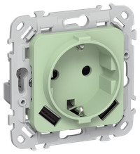FLITE Розетка 1-местная с заземлением с защитными шторками 16А с USB A+A 3,1А РСЮша11-0-ФлФ фисташковый IEK