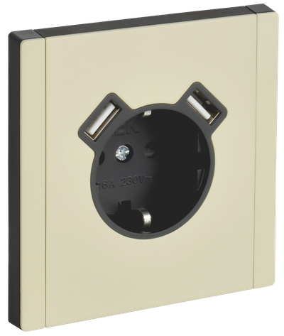 FORTE&PIANO Розетка 1-местная с заземлением с защитными шторками винтовое крепление 16А USB A+A 3,1А FP845M металл слоновая кость IEK