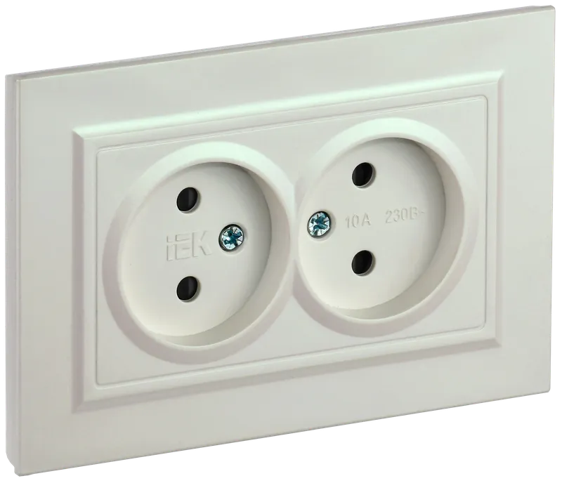 BRITE 2-gang socket without earthing with protective shutters 10A, complete RSsh12-2-BrZh pearl IEK