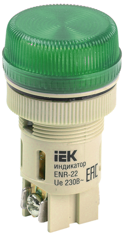 Лампа ENR-22 сигнальная d=22мм зеленый неон/240В цилиндр IEK