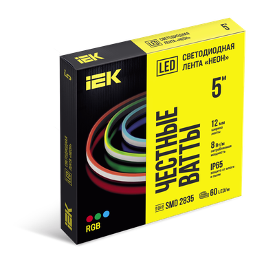 Лента светодиодная "неон" 5м SMD5050 60LED/м 8Вт/м IP65 12мм 24В RGB IEK