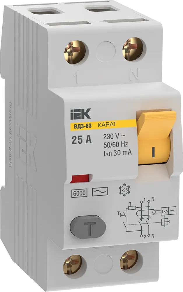 Выключатель дифференциальный (УЗО) KARAT ВД3-63 2P 25А 30мА 6кА тип AC IEK