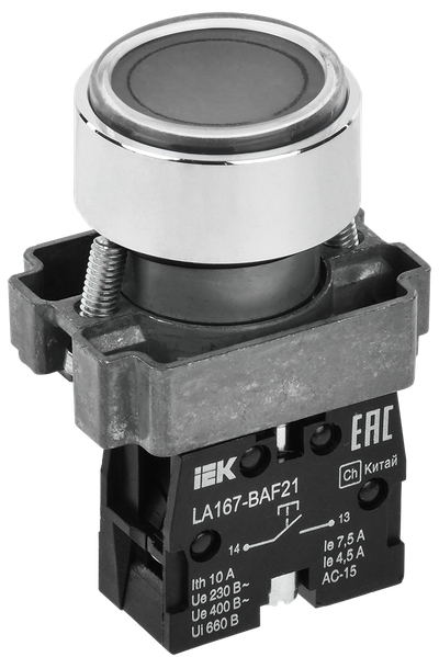 Кнопка управления LA167-BAF21 d=22мм 1NO черная IEK