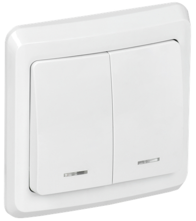 VEGA Выключатель 2-клавишный с индикацией 10А ВС10-2-1-ВБ белый GENERICA