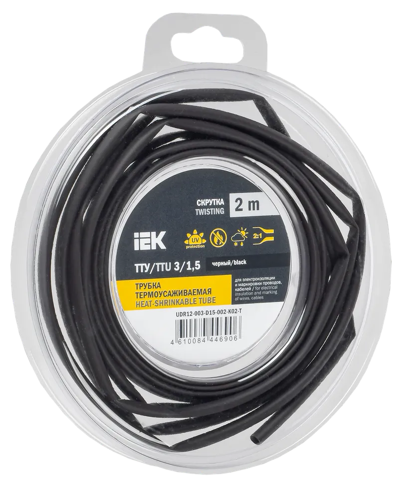 Heat shrink tube TTU ng-LS 3/1.5 black (2m/pack) IEK